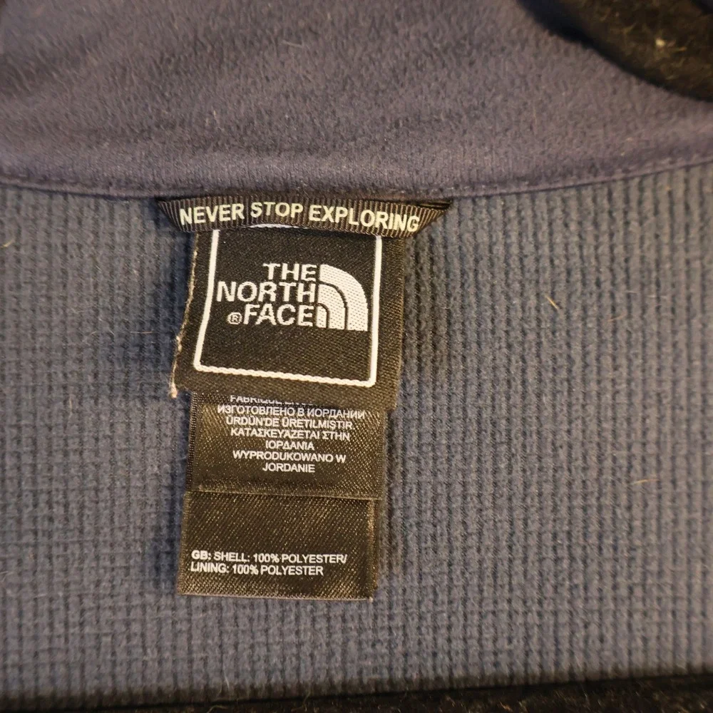 The North Face Mens M Full Zip Softshell Jacket Gray Blue Logo A4C4